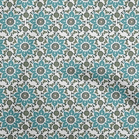 oneOone Polyester Spandex Turquoise Blue Fabric Asian Ornamental Diy Clothing Quilting Fabric Print Fabric By Yard 56 Inch Wide