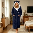 thumbnail image 1 of Neewe Womens Winter Comfy Hooded Long Sleeve Fleece Robe, Soft Bathrobe for Womens, Plain Long House Coat, 1 of 7