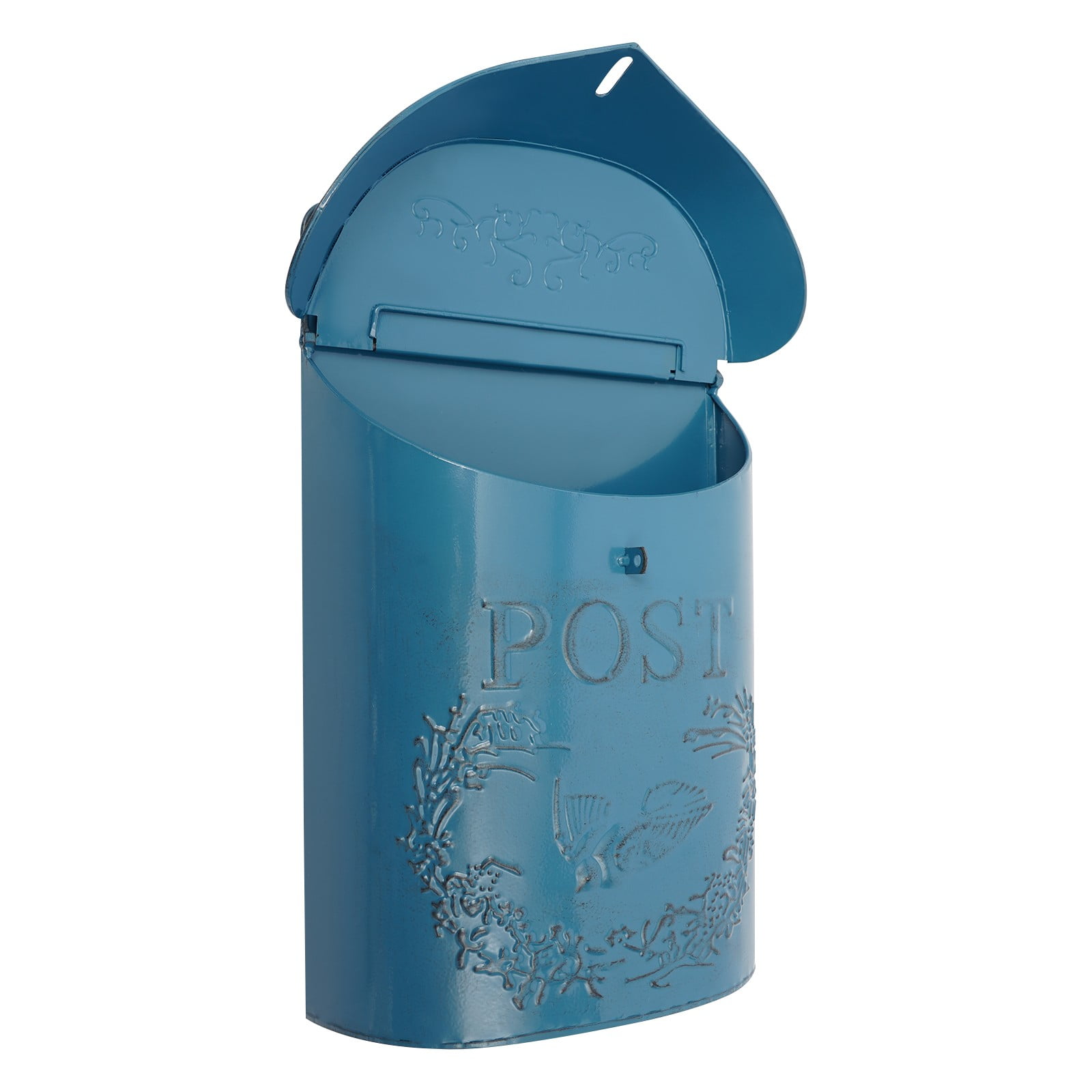 Blue Vintage Iron Wall-Mounted Post Box 9.6x3.8x15.6in for Home Garden