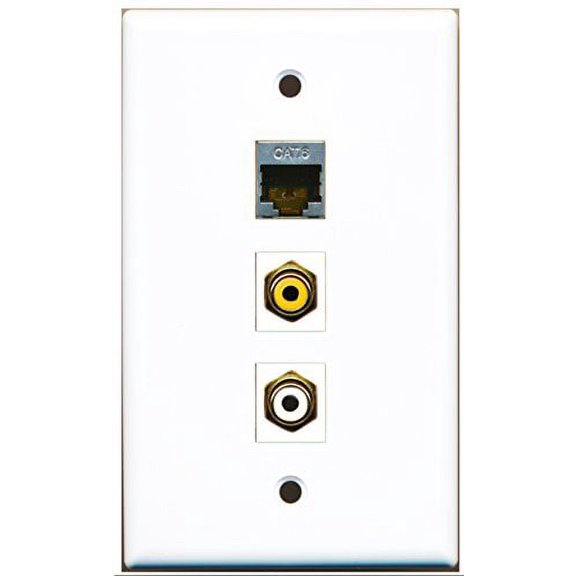 RiteAV - 1 Port RCA White and 1 Port RCA Yellow and 1 Port Shielded Cat6 Ethernet Wall Plate