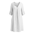 thumbnail image 5 of MaFYtyTPR Women's V-Neck Linen Shirt Dress Solid Colr Long Sleeve Loose Fit Casual Mini Dresses with Pockets for Daily Wear A-White M, 5 of 6