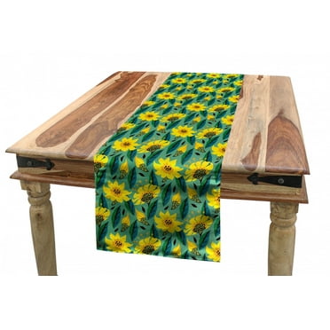 Floral Table Runner, Summer Composition of Blooming Flowers and Leaves, Dining Room Kitchen Rectangular Runner, 3 Sizes, by Ambesonne