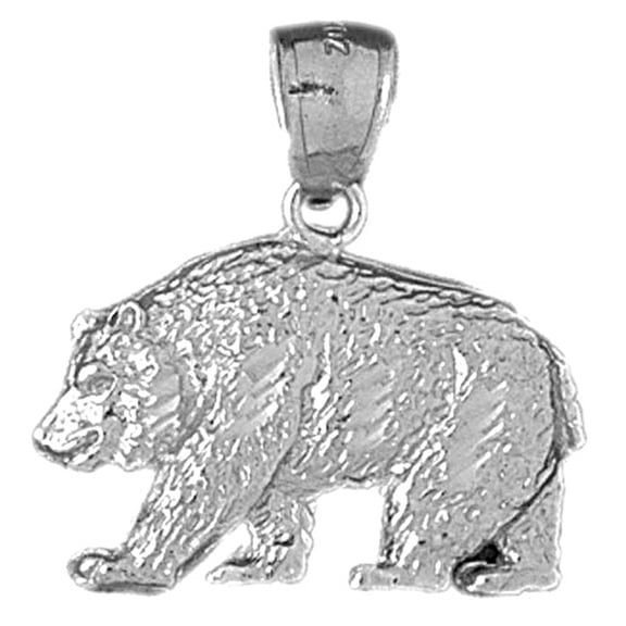 18K White Gold Grizzly Bear Pendant - 25 mm