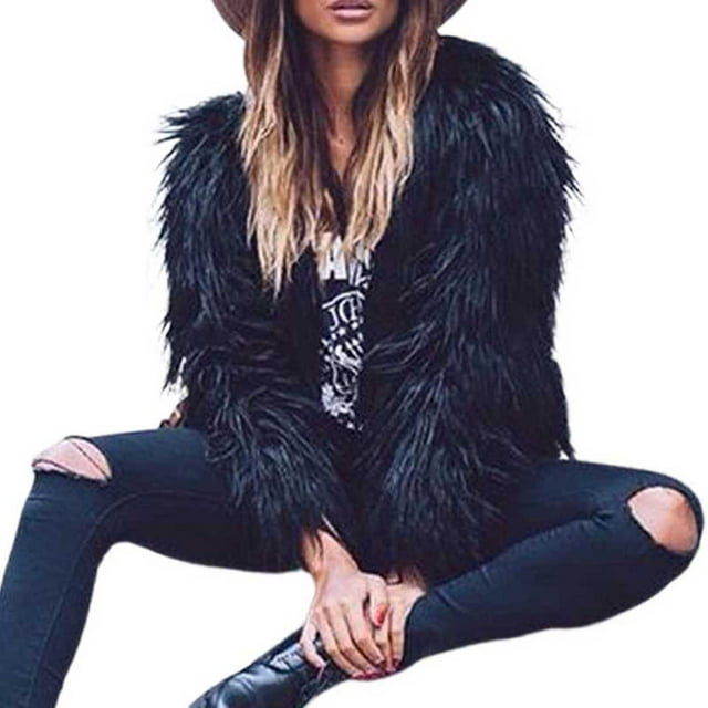 Women's Long Sleeve Fluffy Coat Shaggy Warm Outerwear Winter Fall Clothes For Spring Fall Daily Wear
