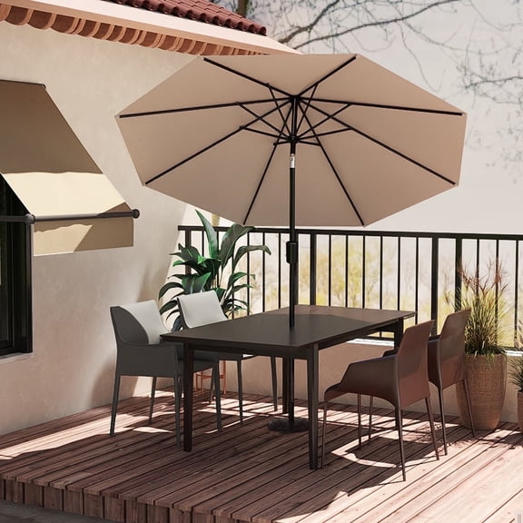 TUAREX 10ft Patio Umbrella with Push Button Tilt and Crank, Outdoor Market Umbrella with 8 Sturdy Ribs, for Garden Deck Backyard Pool, Beige
