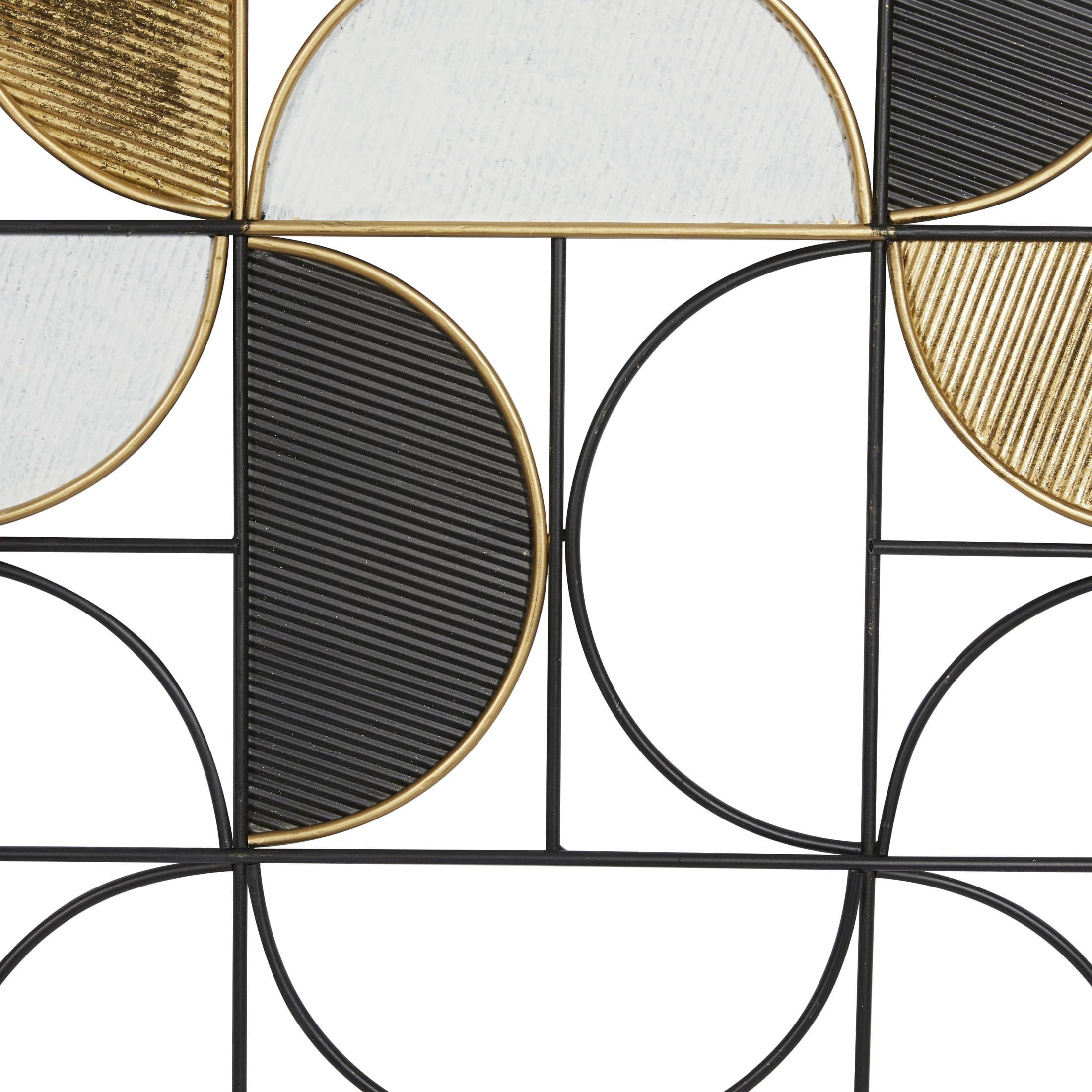 DecMode Black Metal Half Moon Geometric Wall Decor with Gold Details