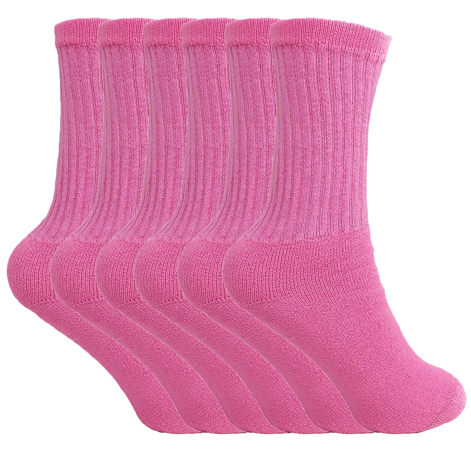 AWS/American Made Cotton Crew Socks for Women Pink 6 PAIRS Size Made
