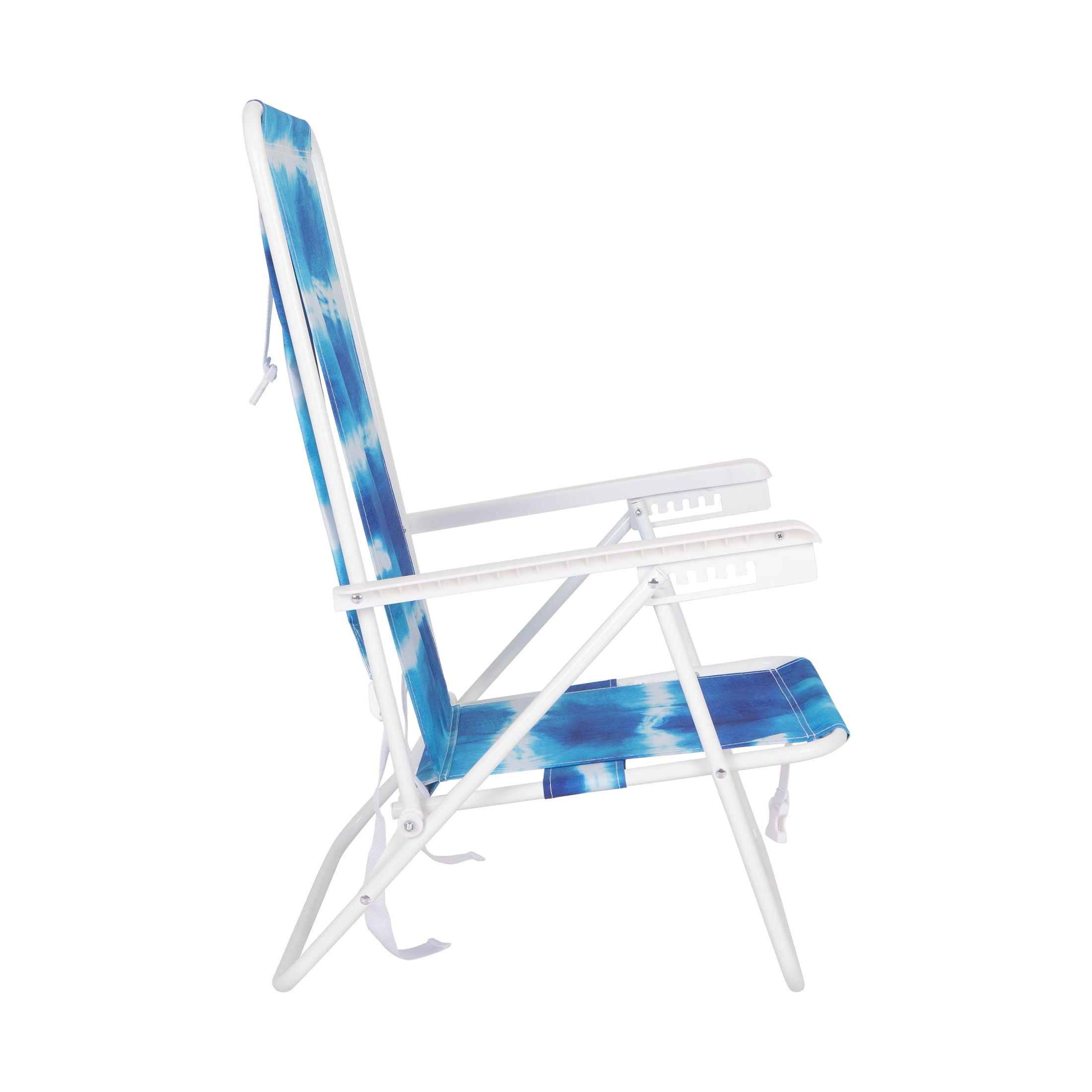 Mainstays High Back Reclining Backpack Beach Chair, Blue Tie Dye