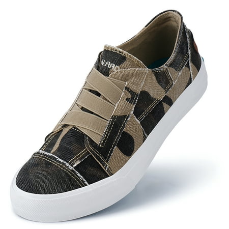 Image of JENN ARDOR Women Fashion Canvas Sneakers Slip on Shoes Low Top Casual Walking Shoes Flats Bk 6.5