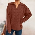 thumbnail image 4 of Women's Sweaters Fall 2025 Cable Knit Long Sleeve V Neck Lapel Solid Color Tops Pullover Casual Loose Outfits (M, Brown), 4 of 4