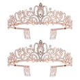 thumbnail image 1 of Paquete de 2 coronas de cristal de oro rosa Tiara para mujeres y niñas, elegante corona de princesa con diamantes de imitación con peines, diademas para novia, fiesta de cumpleaños, fiesta de Hallowee, 1 of 4
