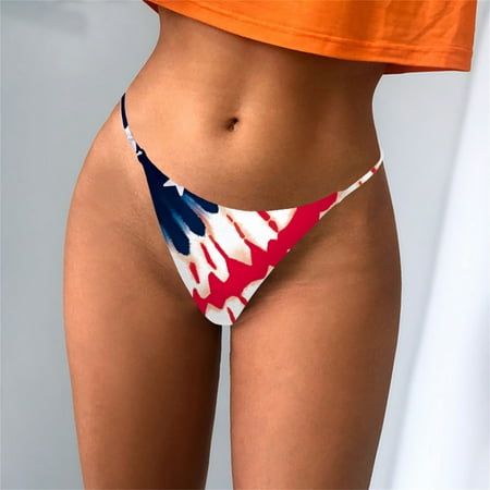 

Fourth of July Women Flag Prints Panties Thong Beach Style Lingerie Sexy G String T Back Underpants Comfort Soft Low Rise Panties