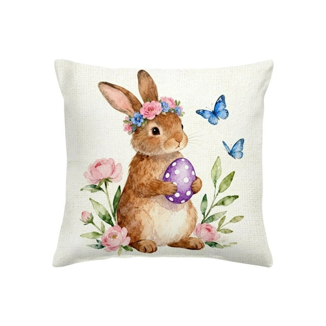 Easter Pillowcase 17.72X17.72 Inches Short Plush Flannel Material Bunny Rabbit Themed Decor Design Three For Living Room Bedroom Sofa Cushion Cover Multicolor Soft