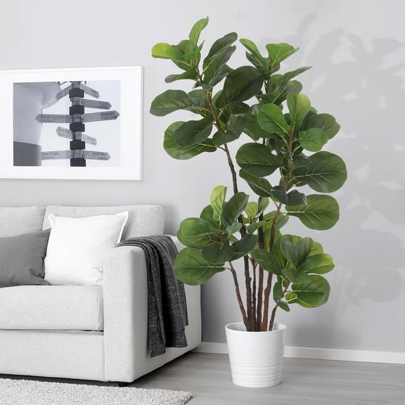 4 Ft Artificial Fiddle Leaf Fig Tree, Faux Ficus Lyrata Tree, Fake Green Plant for Indoor Outdoor Home Office Living Room Bedroom Decor