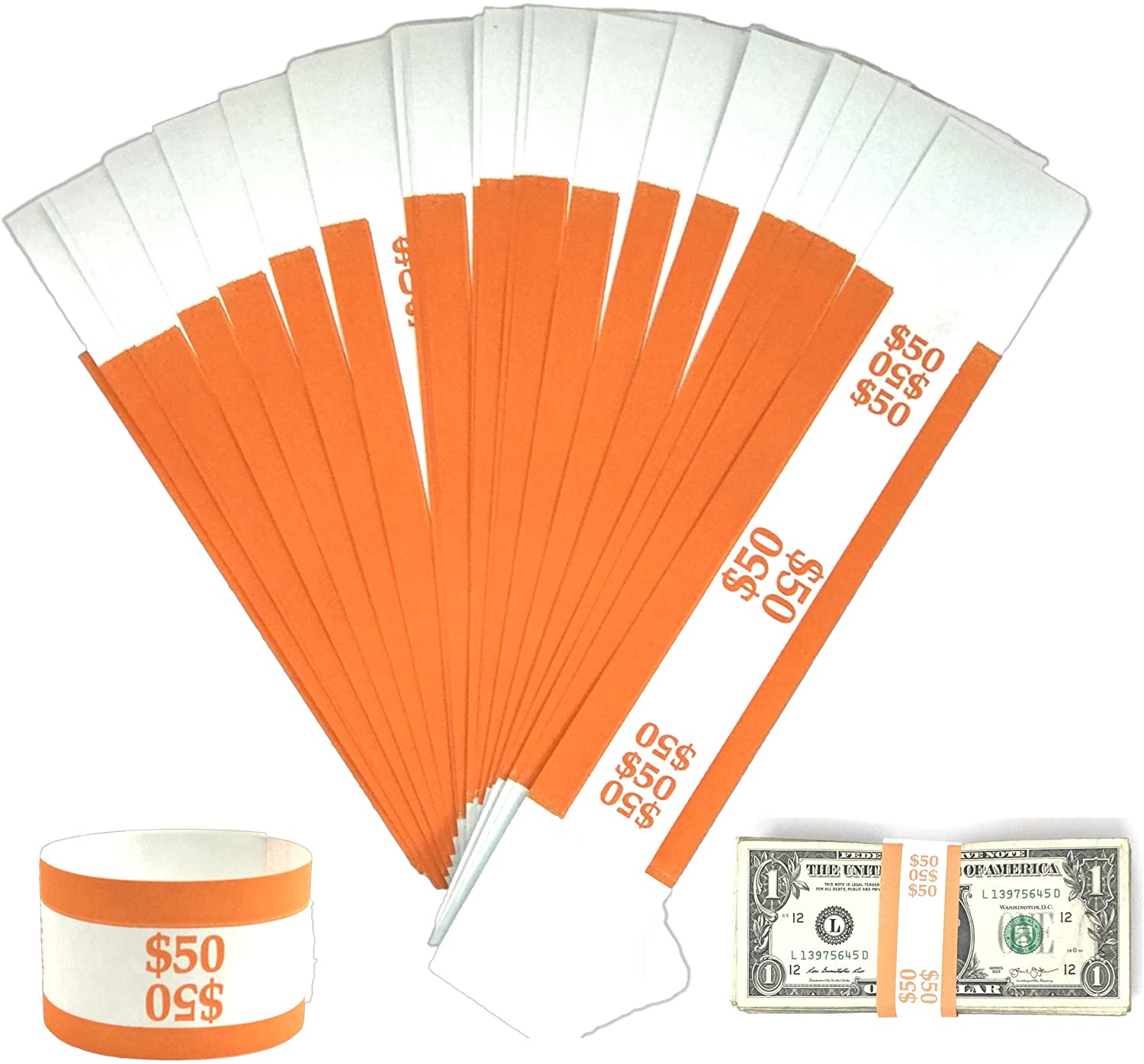 $50 Currency Band 400050 1000 Count Orange The Coin-Tainer Co Four Pack 