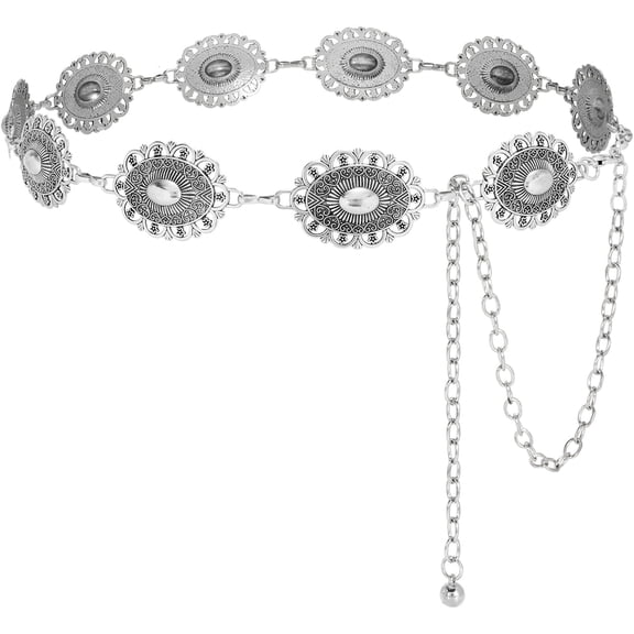 Women Concho Chain Belt Western Cowgirl Turquoise Metal Chain Belt for Dress