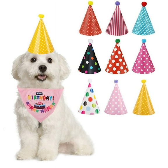 10 Set of Dog Birthday Bandana with Cute Doggie Hat