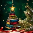 thumbnail image 2 of Leodye 1 Pcs Christmas Tree Ornament Book Lovers Gifts Christmas Decoration Wooden Crafts 3D Design Hanging Decor for Xmas Decoration, 2 of 8