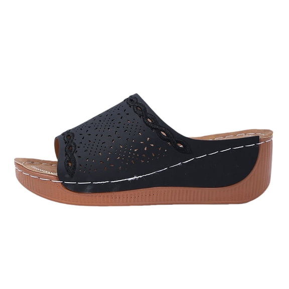 NOKIO Women's Shock Absorption Wedge Sandals Flexible Rubber Sole Arch Support Slides Cushioned Low Heel Slippers for Summer Beach Walking Dressy Outfits All-Day Comfort