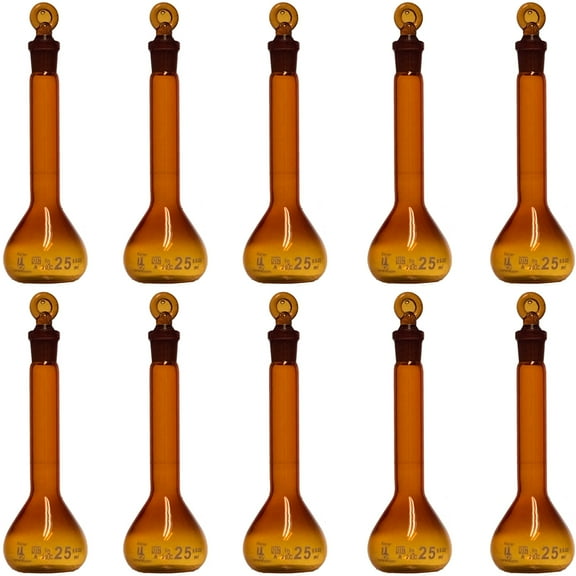 25ml Amber Volumetric Flask, With Ground Stopper, Karter Scientific 253C2 (Pack 10)