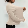 thumbnail image 5 of Mifsaly Long Sleeve Thermal Tops Women Scallop Mock Neck Slim Fit Undershirts Breathable Soft Stretchy Ribbed Shirts Going Out Fall Winter Pullover Basic Blouse Beige, 5 of 8