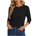 thumbnail image 2 of Zynoxe 3/4 Length Sleeve Womens Fall Tops Comfy Trendy Solid Color Fall Sweatshirts Casual Versatile Crewneck Sweatshirts for Daily Wear S, 2 of 8