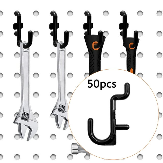 Tool Bag 2 50pcs Hook Storage Rack Pegboard Wall Grid Ladder Hanger Racks Stoppers Shelves Black for Efficient Organization and Garage Use