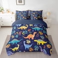 thumbnail image 3 of Manfei Colorful dinosaur 7 Pieces Bedding Comforter Set,Rustic Plant Leaves Full Bedding Set,Deepblue Yellow Orange Fitted Sheet Flat Sheet For Boys Kids,Breathable Home Decor Reversible, 3 of 9