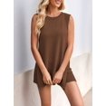 thumbnail image 6 of Women's Sleeveless Sweater Fit Tunic Tops 2 Piece Set Shorts Outfit Top for Summer Casual Beach Vacation Brown S, 6 of 8