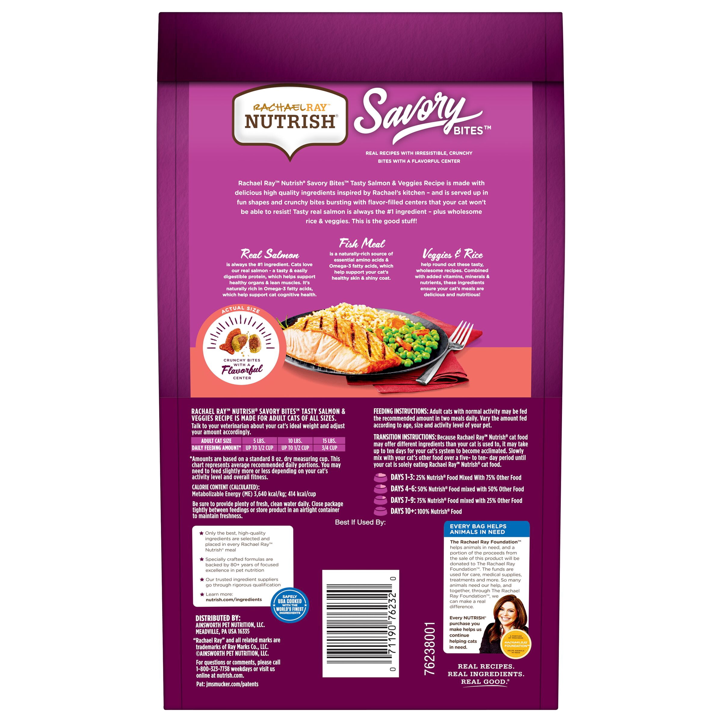 Rachael Ray Nutrish Savory Bites Tasty Salmon & Veggies Recipe Natural Food for Adult Cats, 2.5 lb