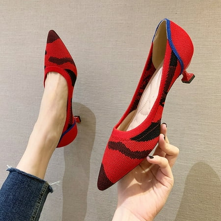 

New Spring Autumn Pointed Toe Flying Woven High-heeled Princess Shoes Stiletto Knitted Shoes Breathable Knitted Shoes Pumps