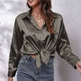thumbnail image 5 of cfhntfmh Long Sleeve Shirts for Women Satin Comfy Lapel Buttons down Blouses Soft Lounge Plain Silk Pajama Tops, 5 of 5