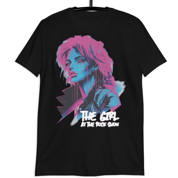 C054 - Girl at the Rock Show Tee 80s Cinematic Romance - Neon Nights & Iconic