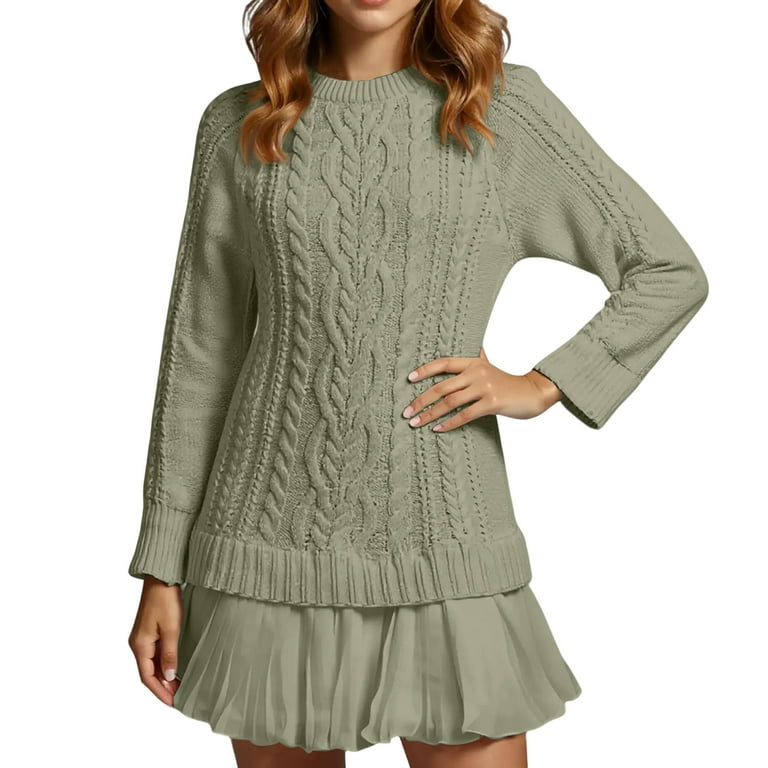 solid twist knitted sweater dress Winter Long Sleeve Twist Knitted Sweater Dress Woman O Neck Dresses Fall  Solid Warm A-Line Pullover Dress Gown Slim Fit Dress Elegant Party Dresses