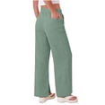 thumbnail image 6 of Miluxas Womens Summer Lightweight Straight Leg Pants Drawstring High Waist Pants Business Casual Breathing Trousers with Pockets Side Slit Buttons Pants Mint Green, 6 of 9
