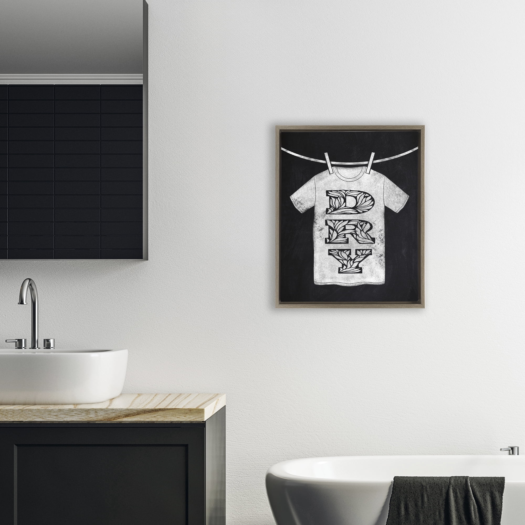 Laundry Dry Ornate Letters Brown Framed Floater Canvas Wall Art, design by Marcus Prime