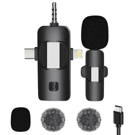 Abastado Wireless Microphones For Iphone, Android, Camera, Laptop, Pc, 3-In-1 Wireless Clip-On Microphone For Video Recording, Vlog