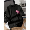 thumbnail image 1 of Girl's Casual Crew Neck T-Shirt With Pink Cross Print - Cotton And Spandex Blend, Gingham Pattern, Regular Length, Knitted Fabric For All Seasons, 1 of 5