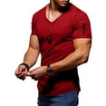 thumbnail image 4 of WTXUE T-Shirts Short Sleeve, V-Neck Shirts Summer Casual Zipper Pocket T Shirt Top Blouse Cotton Solid Casual Tops for Men Red 3XL, 4 of 5