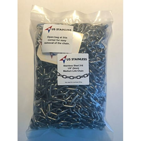 

Stainless Steel 316 Chain 1/8 (3mm) Medium Link Chain 50 in Poly Bag