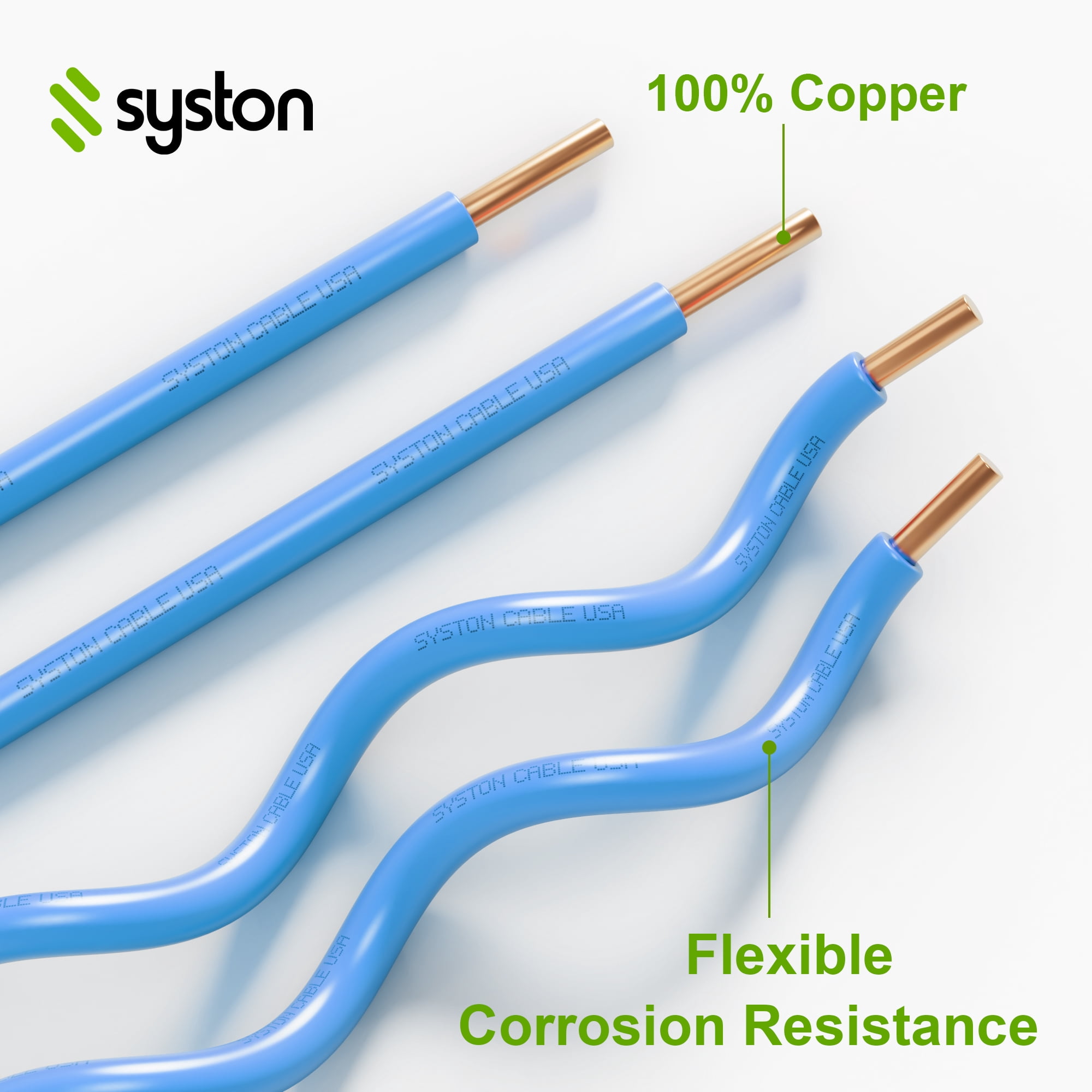 SYSTON CABLE TECHNOLOGY 14 AWG Tracer Wire 600V 1 Solid Bare Copper Conductor, Direct Burial HMWPE Insulation UV Resistant Tracer Wire to Locate Underground Potable Water Pipelines - Blue, 1000 FT