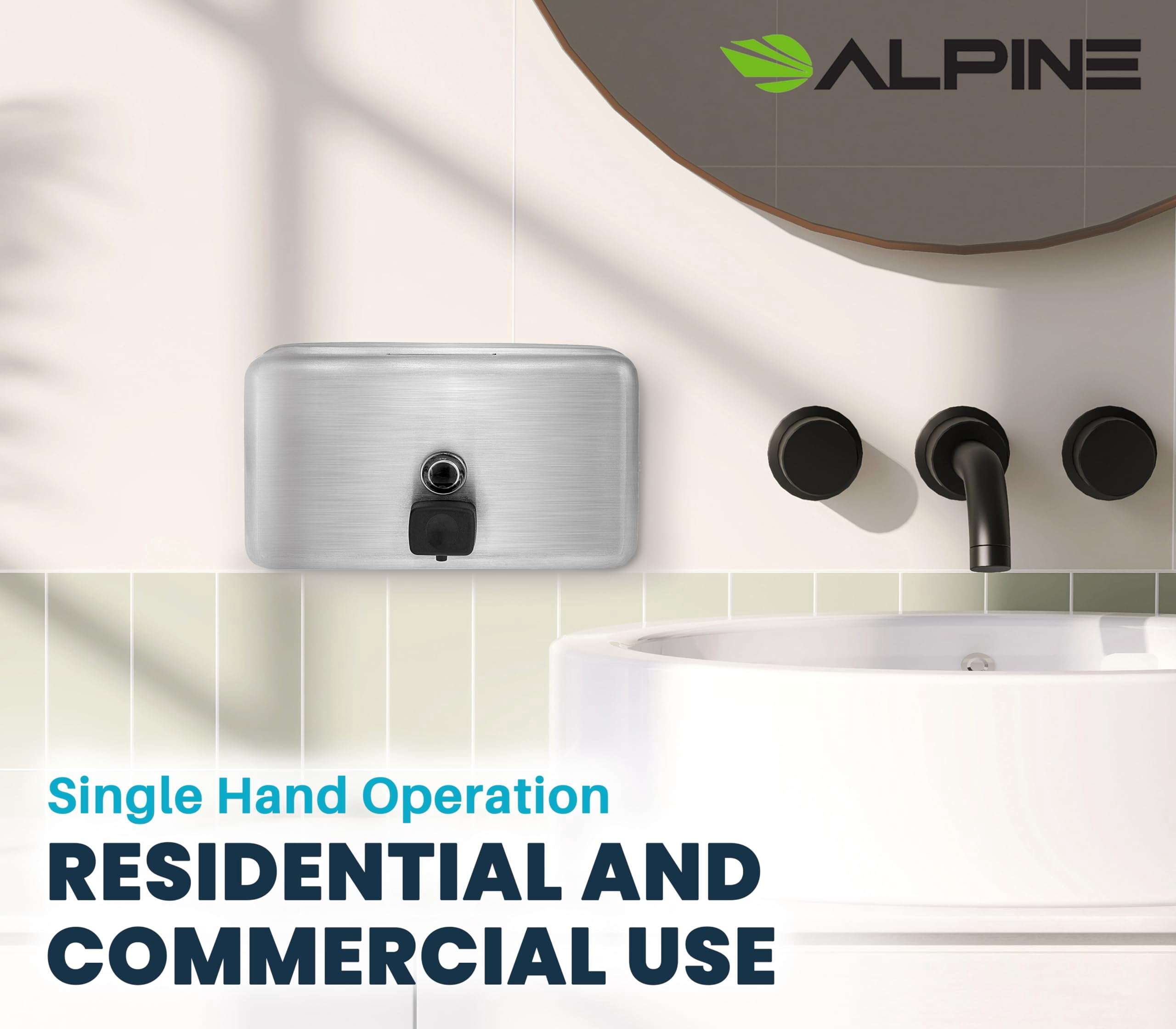 Alpine Stainless Steel Soap Dispenser Wall Mount - Commercial Liquid Soap Dispenser Perfect for Bathroom, Kitchen, Refillable 1200 ml ADA Compliant (Horizontal)