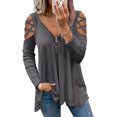 thumbnail image 1 of Tops de manga larga con hombros descubiertos para mujer, cuello en V, anillo con cremallera, camisa cruzada de punto gofrado, camisetas casuales, camisas grises de punto gofrado XX-Large, 1 of 5