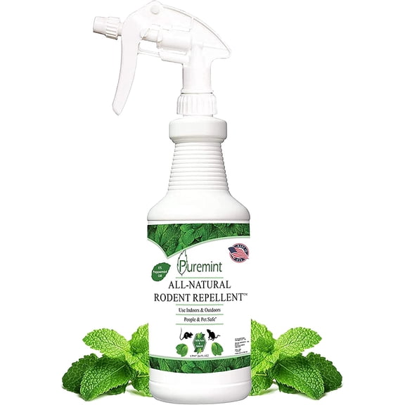Puremint Rodent Repellent, Natural 5% Peppermint Oil Spray for Mice, Rats, Chipmunks and Rodents, Indoor and Outdoor, House and Car Engine Use, 16 fl oz Pint