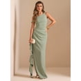 thumbnail image 3 of Mint Green One Shoulder Ruched Wrap Maxi Dress With Asymmetrical Ruffle Hem And Draped Detail, 3 of 7