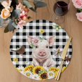 thumbnail image 3 of Pig Sunflower Western Round 15 Inch Placemats Set of 8, Rustic Daisy Black Buffalo Plaid HeatResistant Non Slip Place Mats for Dining Table, Wipeable Braided Kitchen Table Mats for Housewarming, 3 of 9