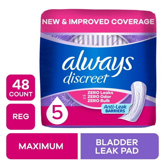 Always Discreet Pads, Maximum Absorbency, Regular48 Count