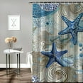 thumbnail image 2 of Creowell  Nautical Coastal Shower Curtain Ocean Beach Seashell Starfish Coral Fabric Bathroom Decor Set with Hooks White, 2 of 7