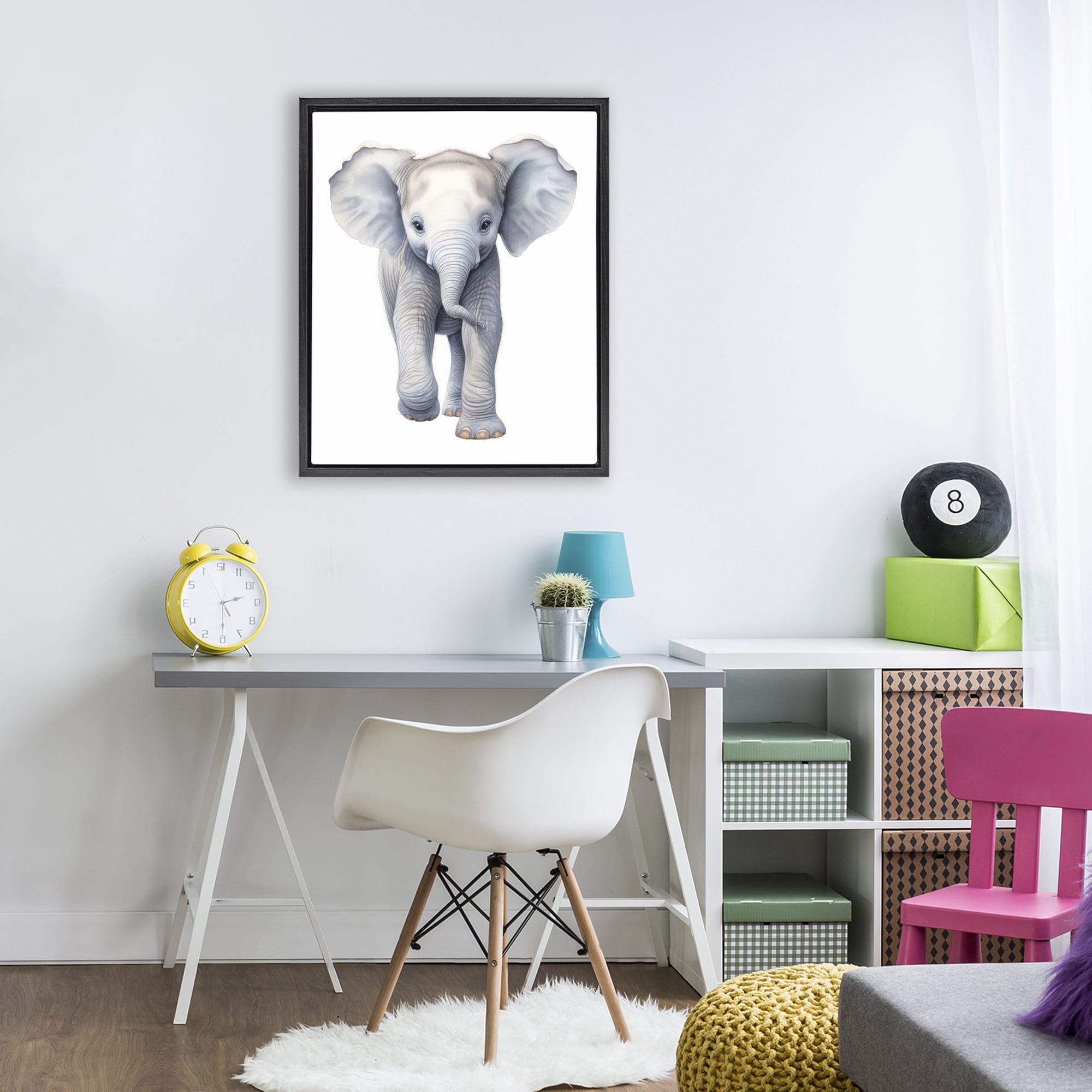 Stupell Industries Big Budding Pachyderm Black Framed Floater Canvas Wall Art, design by Ray Powers
