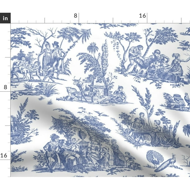 Spoonflower Fabric Romantic French Toile Blue White Vintage Victorian Inspired Printed on